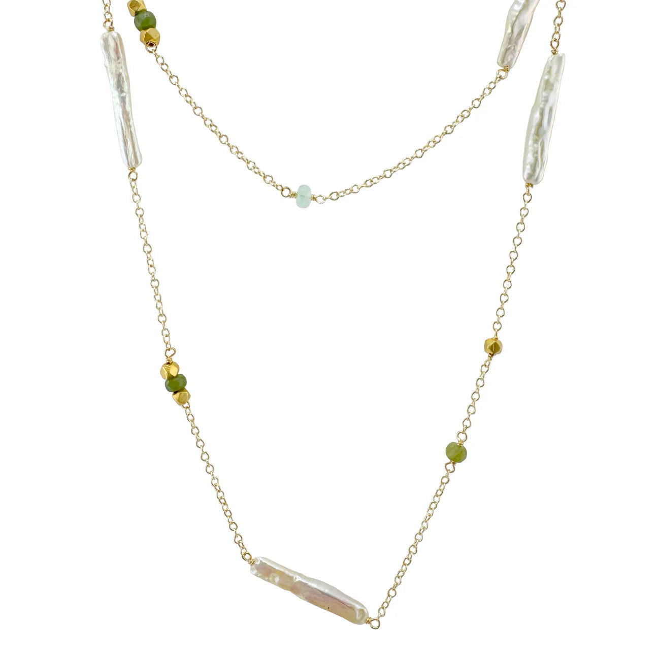 Long Pearl With Tourmaline Necklace