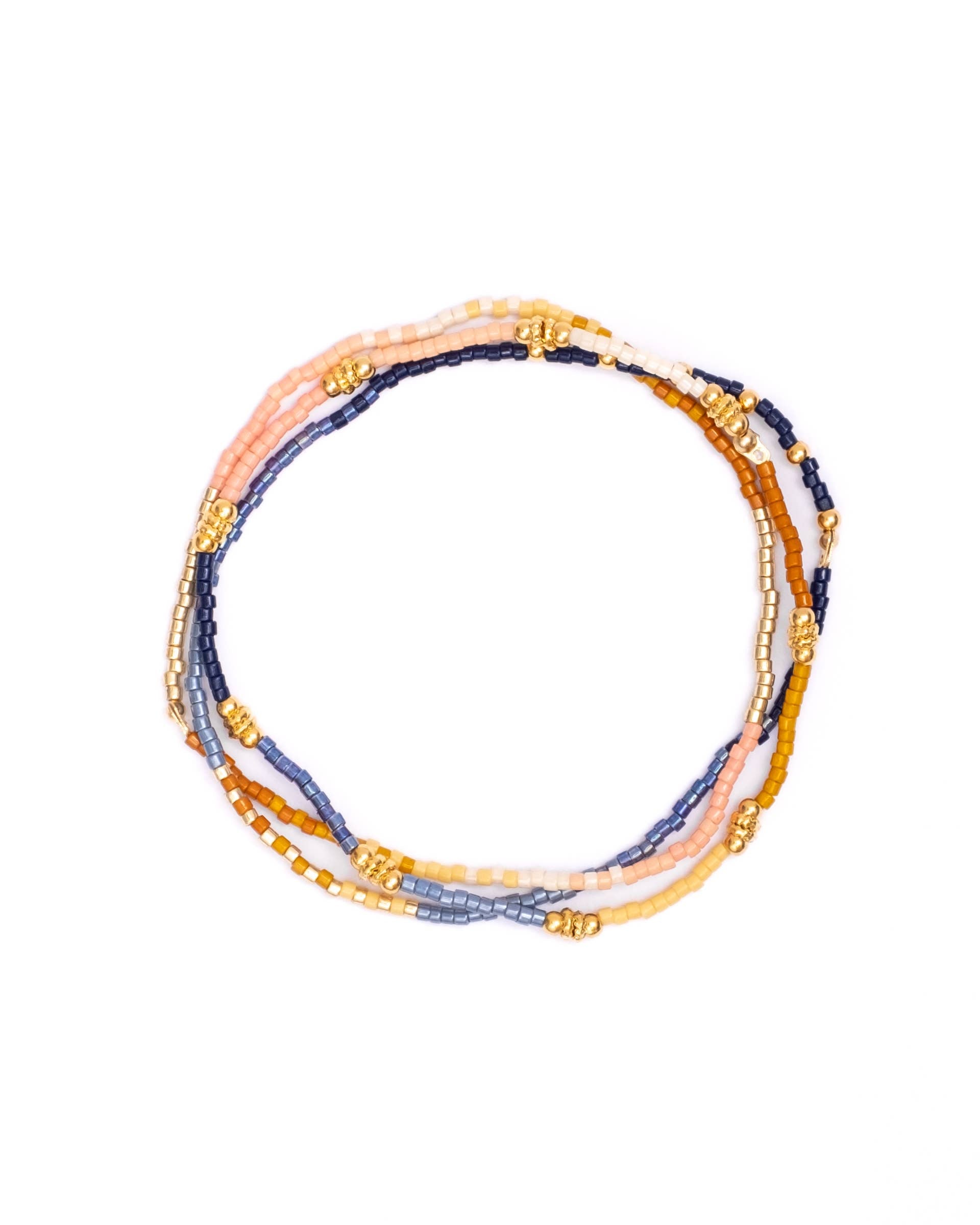 Set/3 Miyuki Beaded Stretch Bracelets (Blue/Mustard/Salmon)