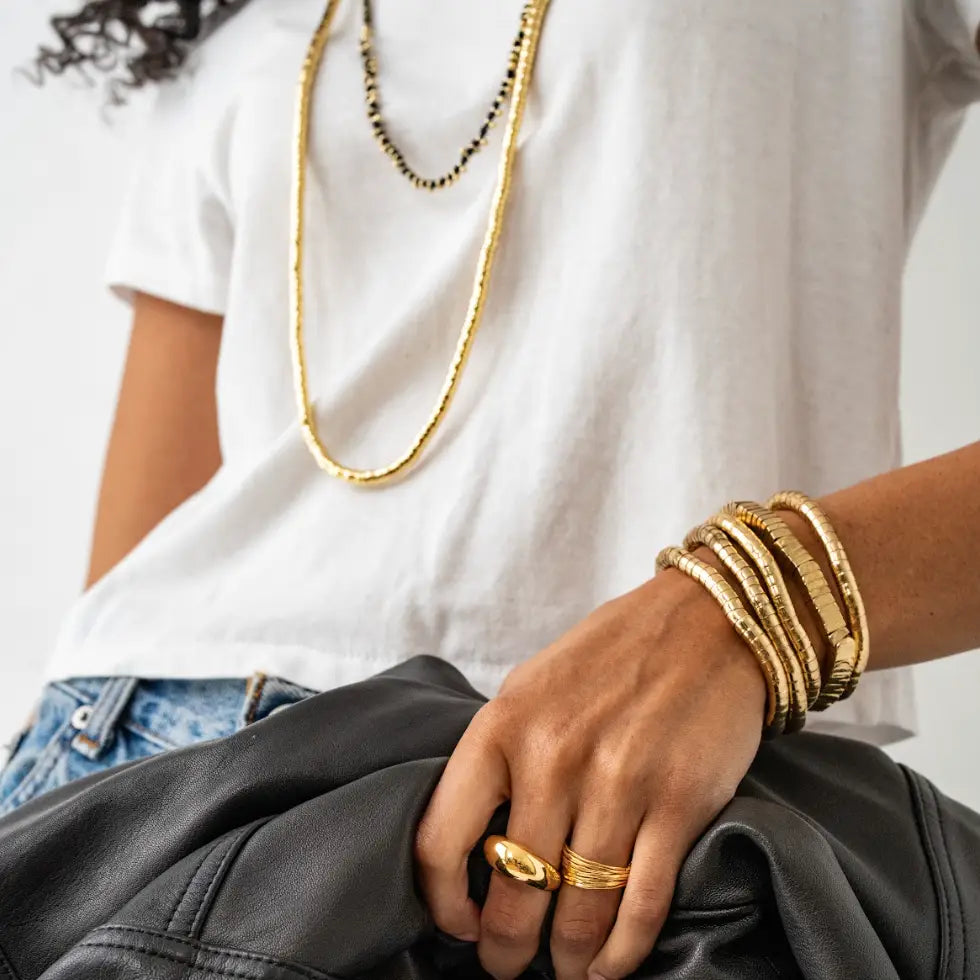 Lucille Round Bead Stretch Bracelet Brass