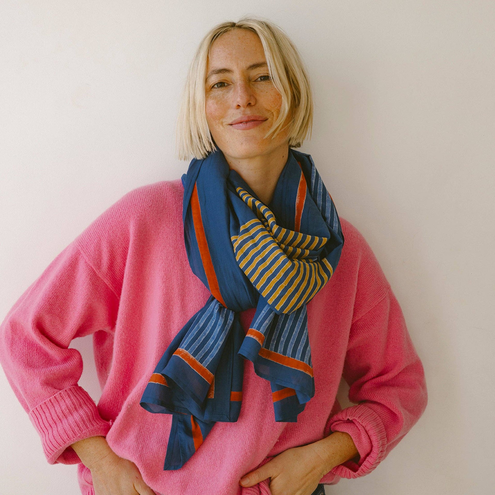 Navy Criss Cross Long Scarf