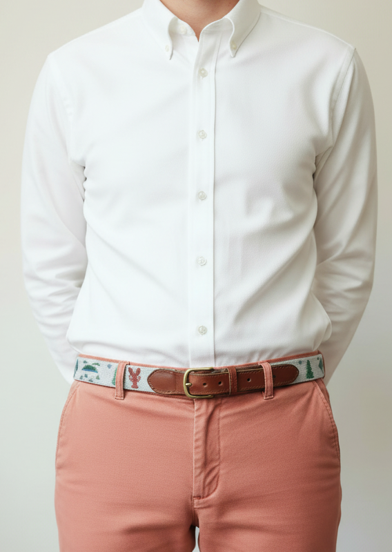 Island Summer Needlepoint and Leather Belt