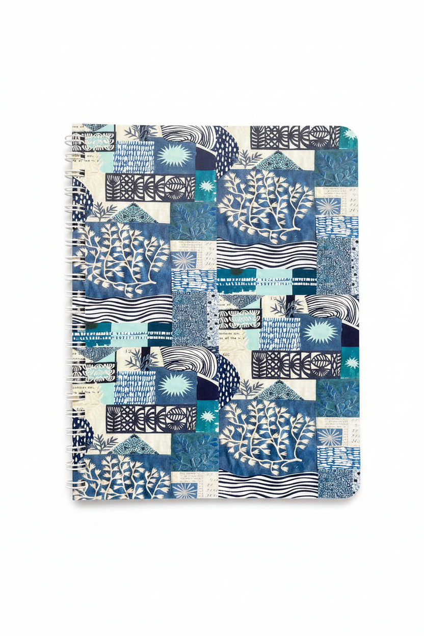 Blue Collage Patterned Notebook by Jennifer Judd-McGee