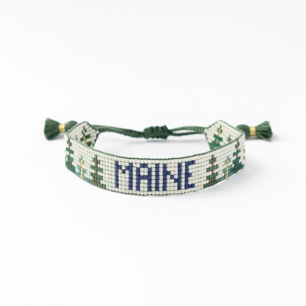 "Maine" With Trees Adjustable Beaded Bracelet