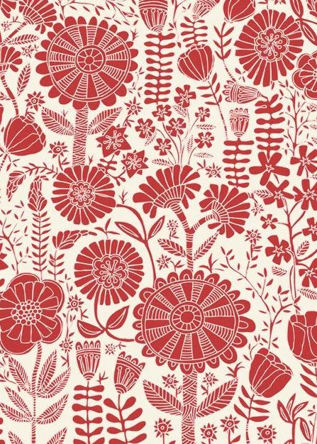 Red floral pattern on a white background