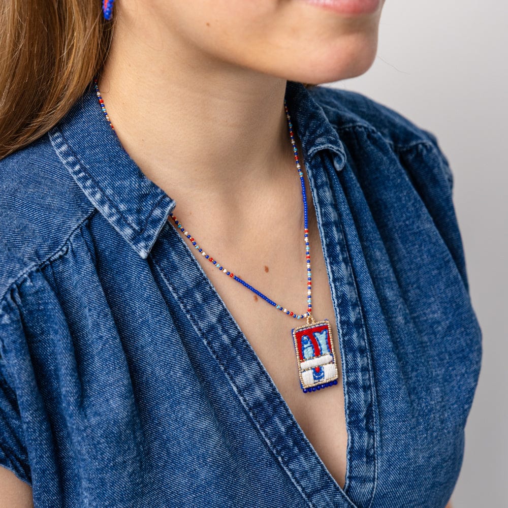 Robin Beaded Necklace With Embroidered Sardine Blue